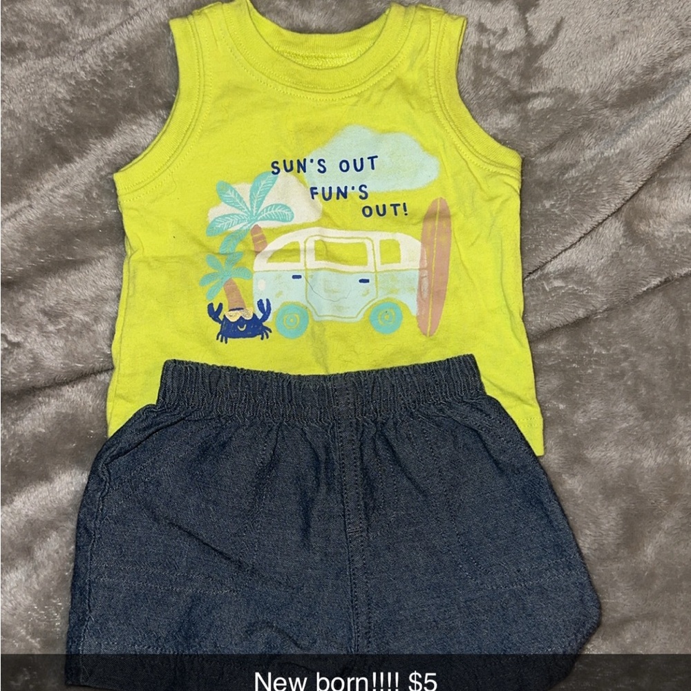 Yellow Graphic Tank Top and Blue Shorts Set